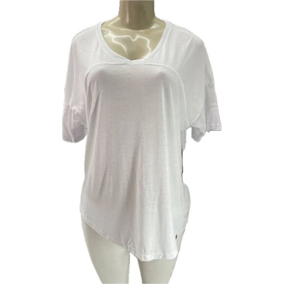 Marc New York XL White Semi-Sheer V-Neck Curved Hem Short Mesh Inlay Sleeve Tee - Picture 2 of 6